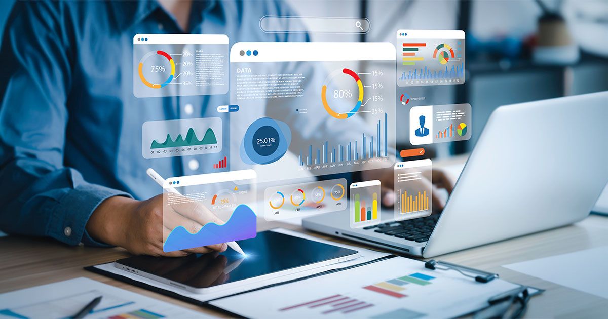 Illustrazione di assistente AI che analizza dati finanziari